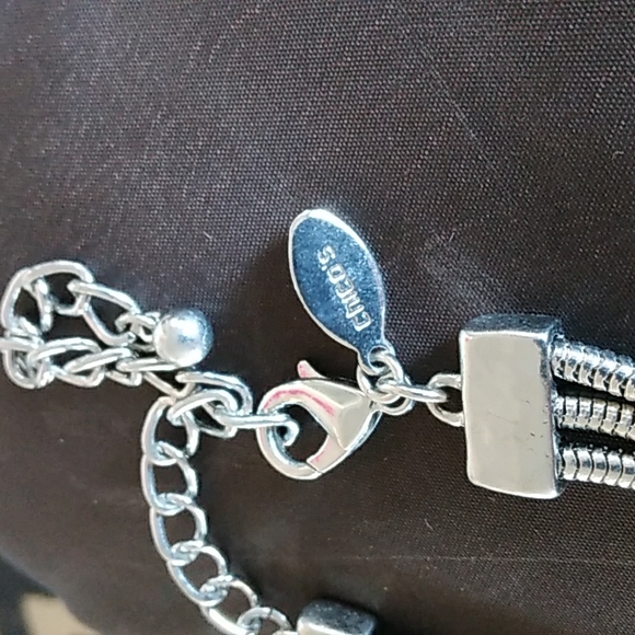 CHICO'S 3 strands layered oval charm necklace silver gold & brass tones       T1 - Picture 4 of 8